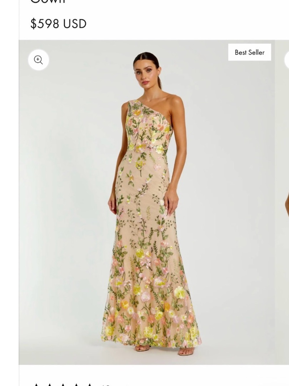 Mac Duggal Blush Floral One-Shoulder Evening Gown
